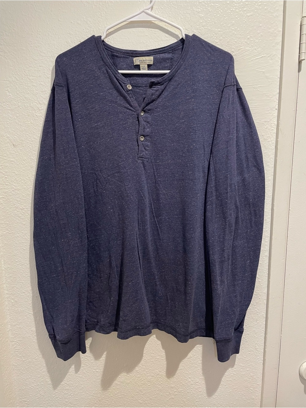 J. Crew Knit Goods Heather Navy Blue Long Sleeve Henley Shirt Men's Size LT Tall